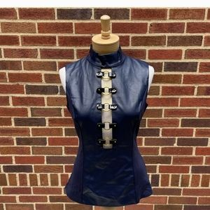 Venus Blue and Gold Buckle Top